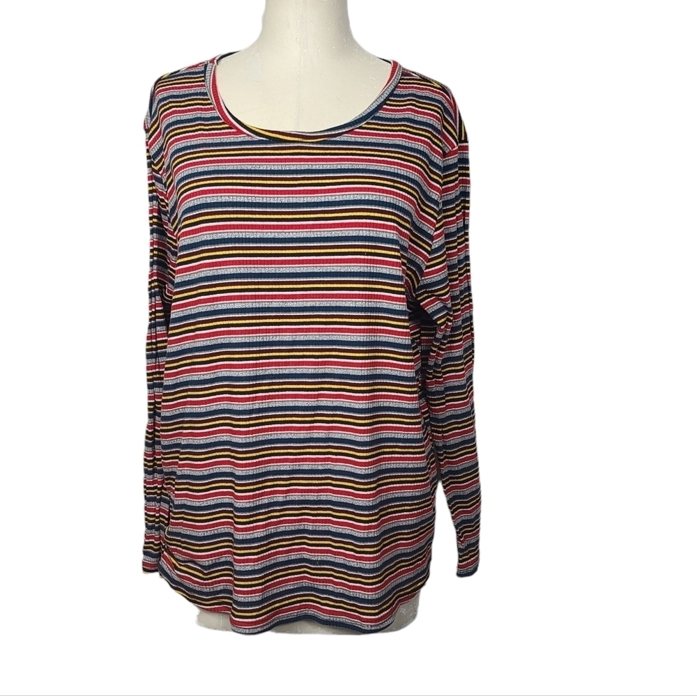 Roommates Colorful Striped Scoop Long Sleeve Shirt 3X